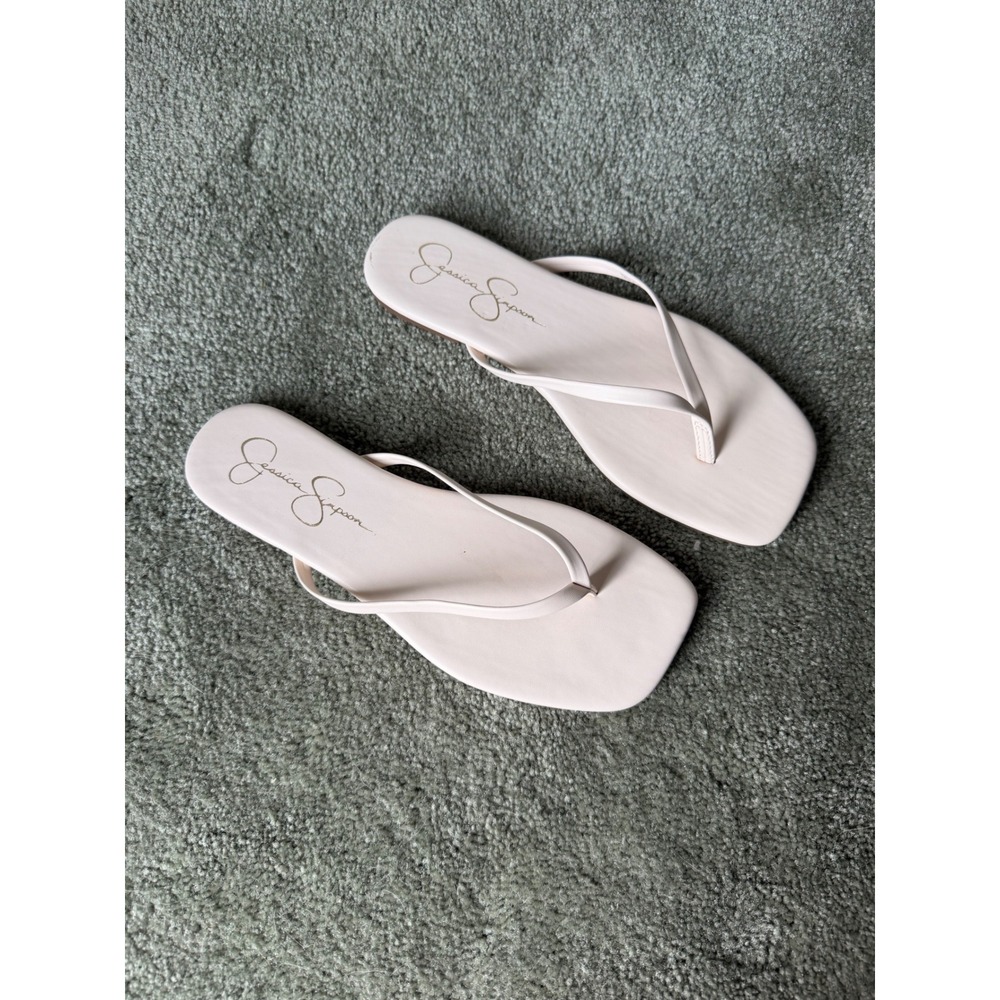 Jessica Simpson Womens Square Toe Flip Flop Sandals Nude Pink Thong Flat Slides